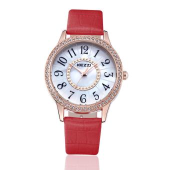 YJJZB KEZZI Brand Luxury Fashion Women Watch Women Wristwatch Ladies Leather Quartz Watch Gift Relogio Feminino Montre Femme Horloges (Red)  