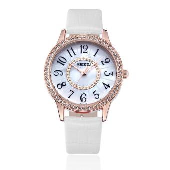 YJJZB KEZZI Brand Luxury Fashion Women Watch Women Wristwatch Ladies Leather Quartz Watch Gift Relogio Feminino Montre Femme Horloges (White)  