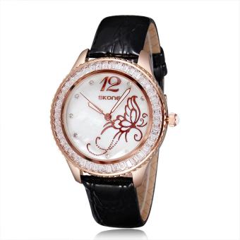 YJJZB New Arrival Famous Brand Leather Watch Women Rhinestone Imported Japan Quartz Shell Dial Watch (Black)  