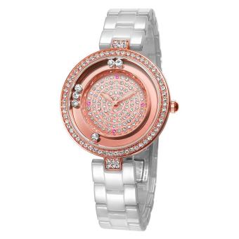 YJJZB WEIQIN Luxury Pink Real Ceramic Band Rhinestone Fashion Watches Women Top Brand Tag Ladies Quartz Watch Clocks Relogios Feminino (White)  