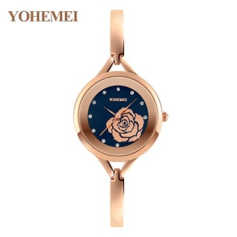 YOHEMEI 0168 Women Quartz Watch Flowers Dial Ladies Casual Diamond Bracelet Watch - Blue - intl  