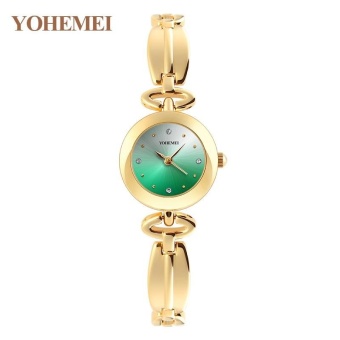 YOHEMEI 0181 Luxury Quartz Watch Women's Casual Colorful Dial Gold Watch Alloy Strap Ultra Thin Ladies Clock Wristwatches - Green - intl  