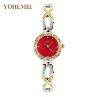YOHEMEI 0187 Women Elegant Quartz Bracelet Watches Lady Diamond Strip Waterproof Watch - Red - intl  
