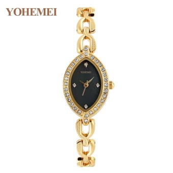 YOHEMEI Ladies Quartz Alloy Strap Watch Women 's Elegant Gold Steel Bracelet Wristwatches - Black - intl  