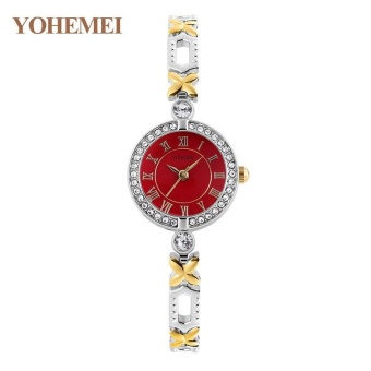 YOHEMEI Women's Classic Fashion Elegant Diamond Bracelet Quartz Watch Ladies 30M Waterproof Watches - Red - intl  