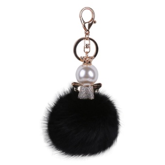 Gambar yugos Women Artificial Fur Ball Pom Pom Keychain With Key Clip ForCar Key Ring Or Bag (Black)   intl