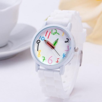 Yumite fashion ladies Korean version of the silicone personality student watch trend belt fashion table female table pencil watch white strap white dial - intl  
