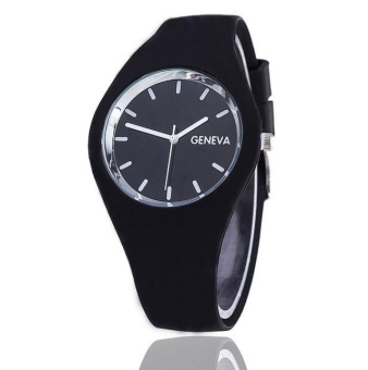 Yumite Fashion Silicone Geneva Men's Watch Silicone Watch Student Fashion Watch Ladies Casual Watch Black Strap Black Dial - intl  