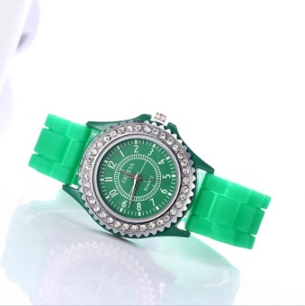 Yumite Geneva Diamond Silicone Watch Ladies Silicone Watch Student Sports Watch Green Strap Green Dial - intl  