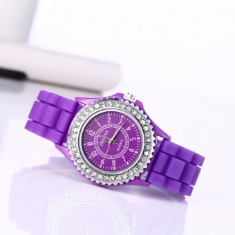 Yumite Geneva Diamond Silicone Watch Ladies Silicone Watch Student Sports Watch Purple Strap Purple Dial - intl  