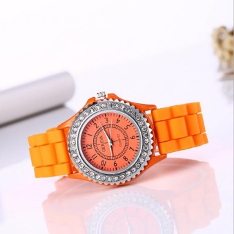 Yumite Geneva Diamond Silicone Watches Ladies Silicone Watches Student Sports Watches Orange Straps Orange Dials - intl  