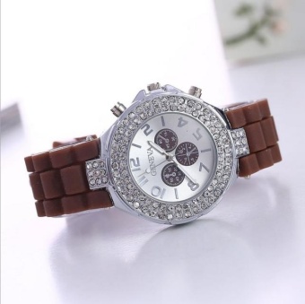 Yumite Geneva Silicone Three-Eye Diamond Watch Women's Watches Jelly Candy Silicone Watch Brown Strap Brown Dial - intl  