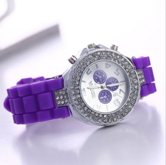 Yumite Geneva Silicone Three-Eye Diamond Watch Women's Watches Jelly Candy Silicone Watch Purple Strap Purple Dial - intl  