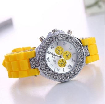 Yumite Geneva Silicone Three-Eye Diamond Watch Women's Watches Jelly Candy Silicone Watch Yellow Strap Yellow Dial - intl  