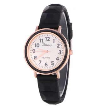 Yumite Geneva Watch Candy Silicone Watch Neutral Men's Watches Female Watch Student Watch Black Strap White Dial - intl  