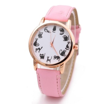 Yumite rose gold watch female models twelve cat scale ladies watch fashion single product watch selling single product round dial Pink strap white dial - intl  