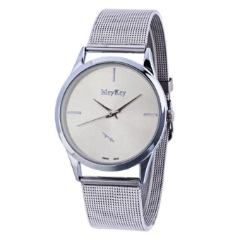 Yumite steel watch with stainless steel mesh with watch fashion men and women watch men and women business watch silver strap silver dial - intl  