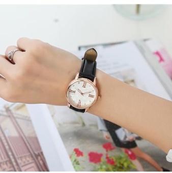 Yumite style hot high-end watch female models ladies style fashion students Korean watch fashion watch round dial black strap white dial - intl  