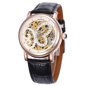 yydsop Shenhua Top Brand Luxury Rose Gold Skeleton Automatic Mechanical Watches Women Rhinestone Mechanical Watches Women Waterproof (Black)  