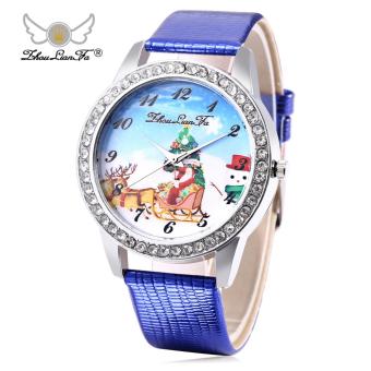 ZhouLianFa Female Quartz Watch Artificial Diamond Christmas Pattern Dial Leather Band Wristwatch (Blue) - intl--TC  