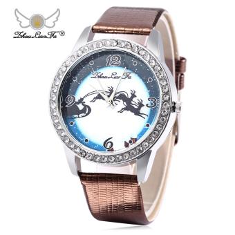 ZhouLianFa Female Quartz Watch Artificial Diamond Elk Pattern Dial Leather Band Wristwatch (Brown) - intl--TC  