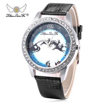 ZhouLianFa Female Quartz Watch Artificial Diamond Elk Pattern Dial Leather Band Wristwatch (Black) - intl  