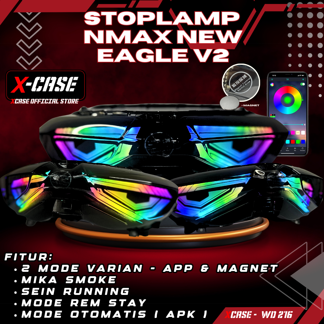 X-Case Stoplamp Nmax New Eagle V2 Rgb Lazy Connect To Hp 200 Mode Stop Belakang Nmax Baru WD 216 Harga 580,000 rupiah*Gratis Ongkir