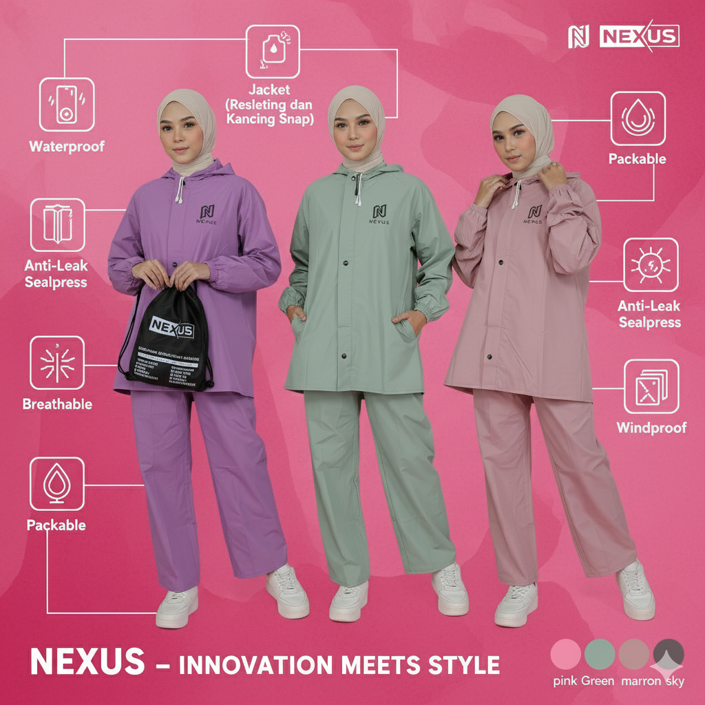 Nexus Official - Aesthetic Pastel Series Nexus Raincoat for Men and Women, Jacket and Pants Set Harga 119,000 rupiah*Gratis Ongkir