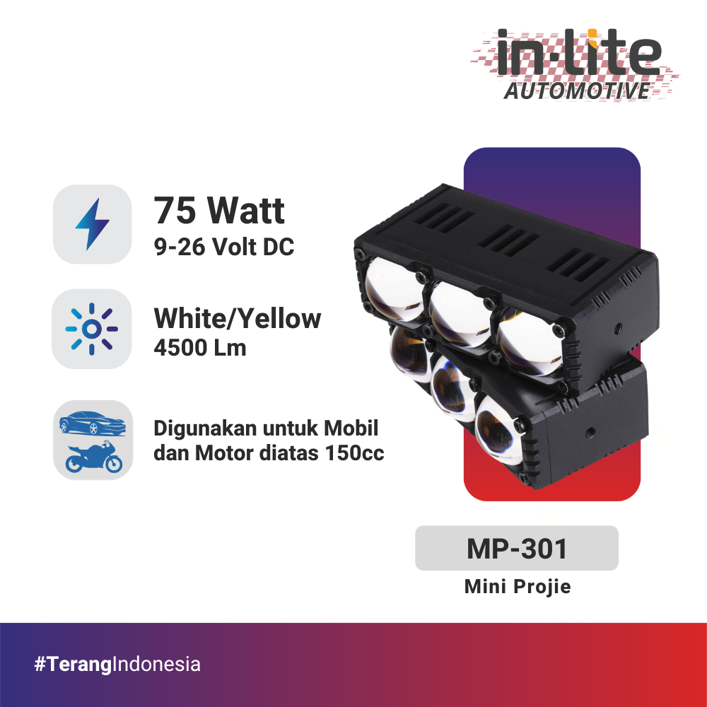 in-Lite Automotive LED Lampu Mobil dan Motor - Mini Projie INAMP301 Harga 850,200 rupiah*Gratis Ongkir