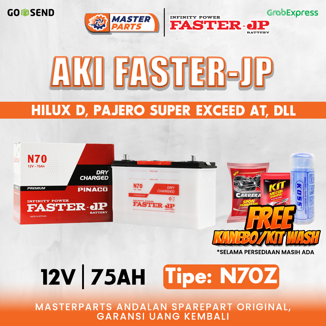 Aki Faster JP N70Z 12V 75Ah untuk Hyundai Tuscon / Toyota Hilux D Harga 1,099,200 rupiah*Gratis Ongkir