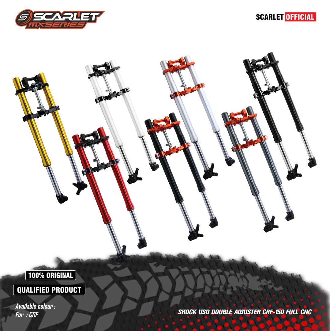 Scarlet Racing - Shock Upside down Front Shock Usd Double Adjuster Crf 150 Full Cnc Harga 3,820,000 rupiah*Gratis Ongkir