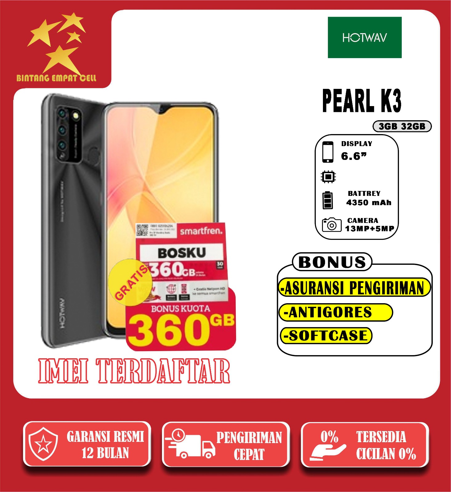 [KLAIM VOUCHER 70k] HOTWAV PEARL K3 3/32 & K2 3/32 GARANSI RESMI [FAST CHARGING FULLSCREEN LCD 6,6 INCH MEDIATEK MT6739 13MP CAMERA 4150MAH BATTERY] Harga 749,000 rupiah*Gratis Ongkir