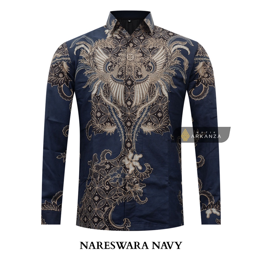 Kemeja BATIK ARKANZA Motif NARESWARA NAVY Full Furing Slimfit Harga 206,000 rupiah*Gratis Ongkir