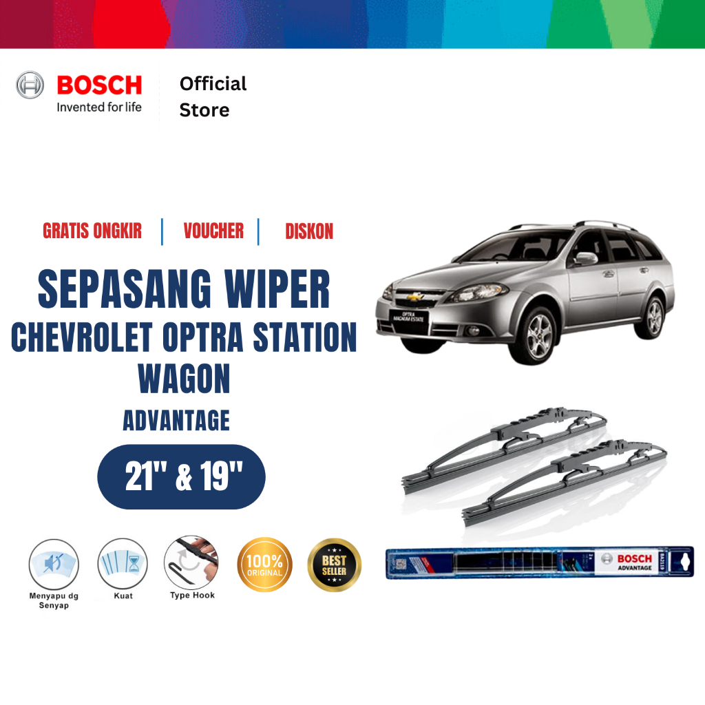 Bosch Sepasang Wiper Kaca Mobil Chevrolet Optra Station Wagon Advantage 21 dan 19 inchi Harga 131,835 rupiah*Gratis Ongkir