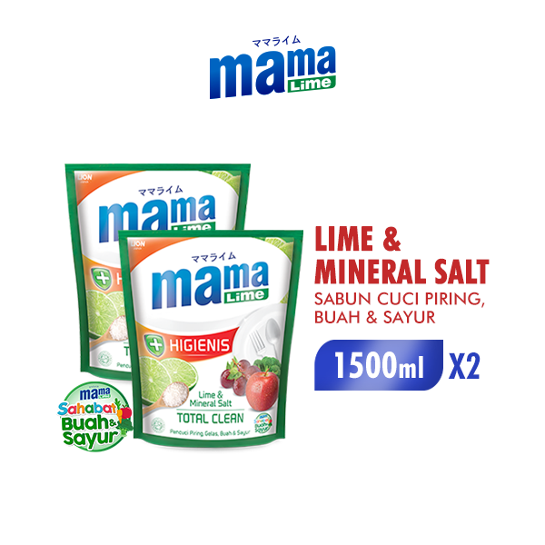 [Paket Isi 2] MAMA LIME Sabun Cuci Piring Lime & Mineral Salt 1500ML Harga 29,900 rupiah*Gratis Ongkir