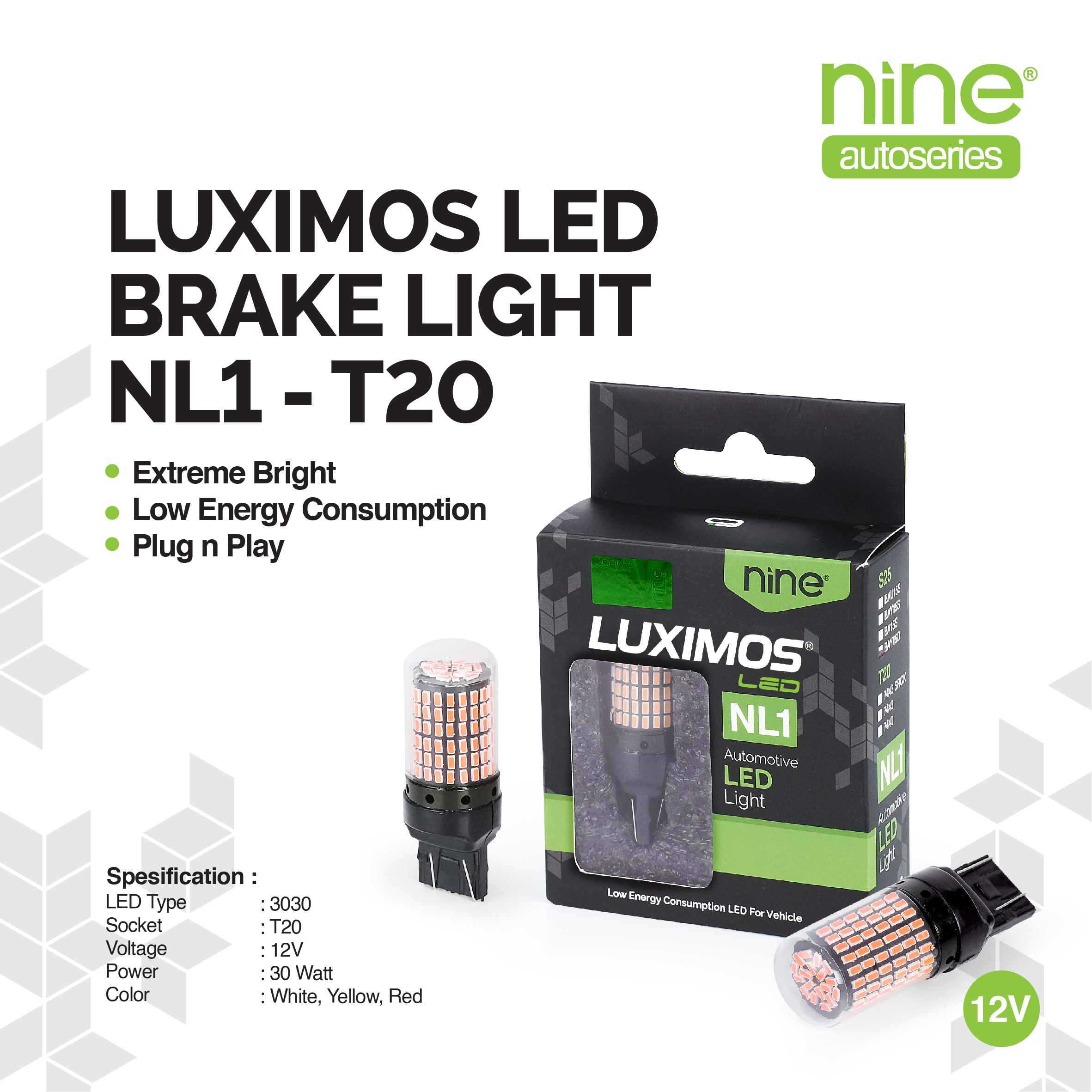 Luximos Car Brake Turn Signal Light 23W Socket T20 Nl1 144 Points Super Bright - Nine Autoseries Harga 74,900 rupiah*Gratis Ongkir