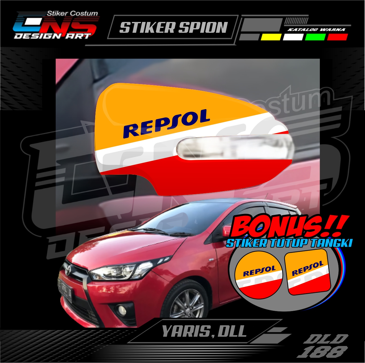 Stiker Spion Mobil Toyota Yaris REPSOL Custom Semua Mobil Stiker Spion Pick Up Stiker Print Stiker Vinyl Stiker Kata Keren Stiker Cewek Vector Hijab - Bisa Request Harga 55,900 rupiah*Gratis Ongkir