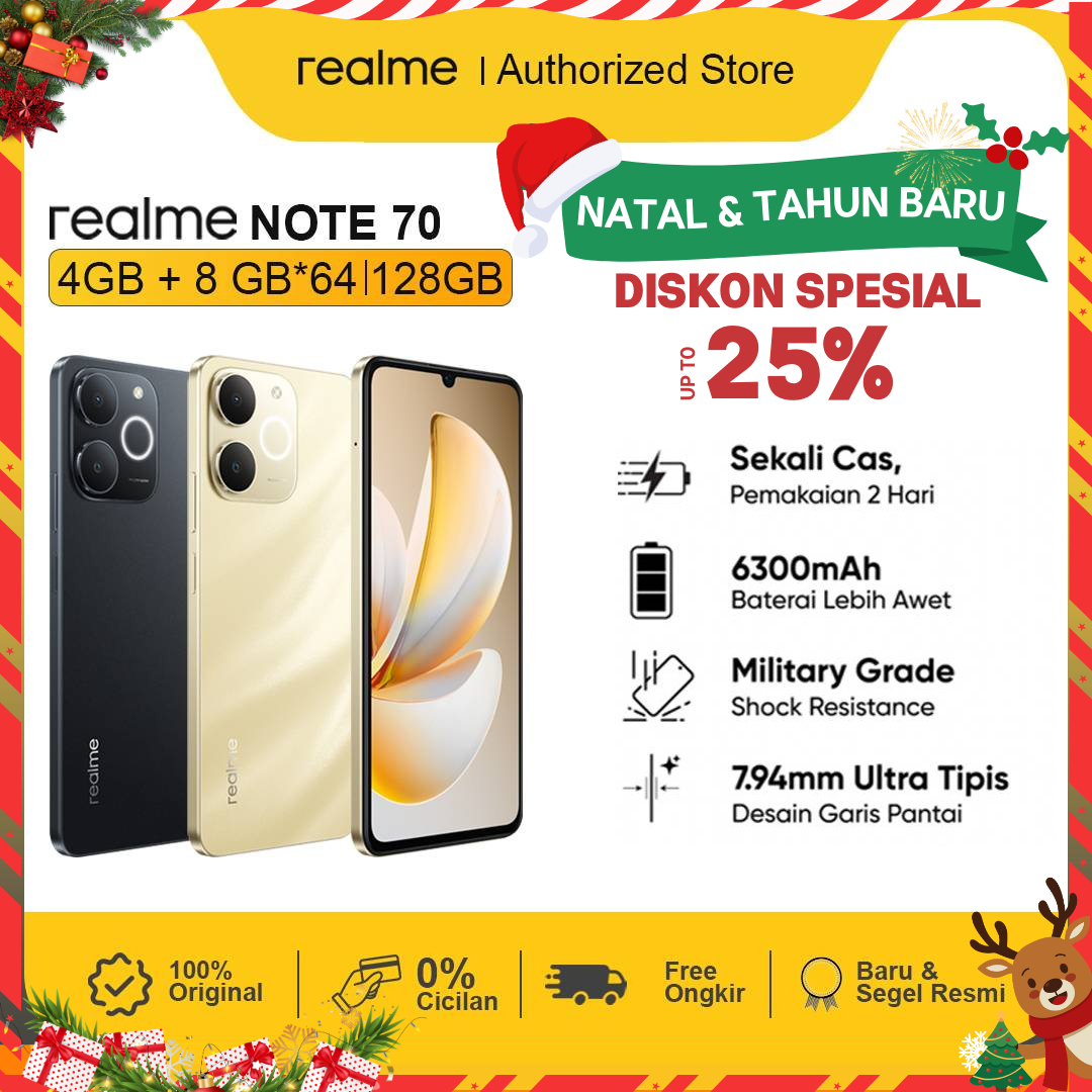 Realme Note 70 4Gb+8Gb* | 64 / 128Gb (6300Mah Battery | Military Grade Shock Resistance Harga 1,329,000 rupiah*Gratis Ongkir