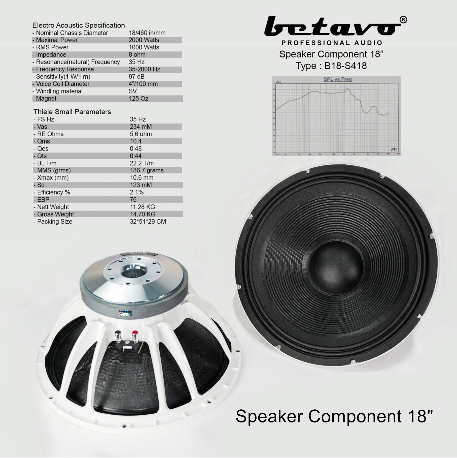 Beta Speaker 18 Inch 2000 Watt Price Component Speaker 18Inch