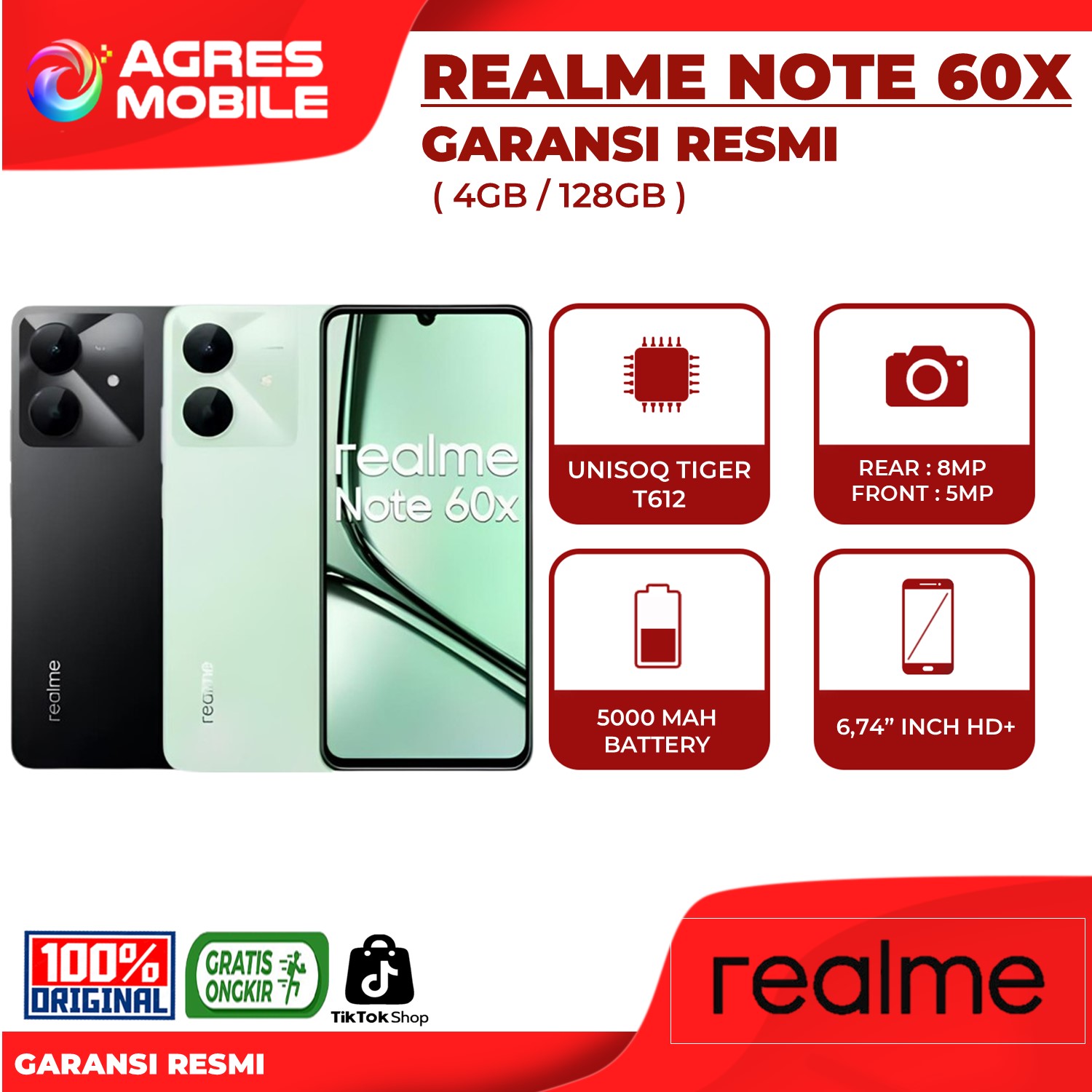 Realme Note 60X 4GB/128GB Garansi Resmi Realme Indonesia Giá 1,309,000 Đồng*Miễn phí vận chuyển