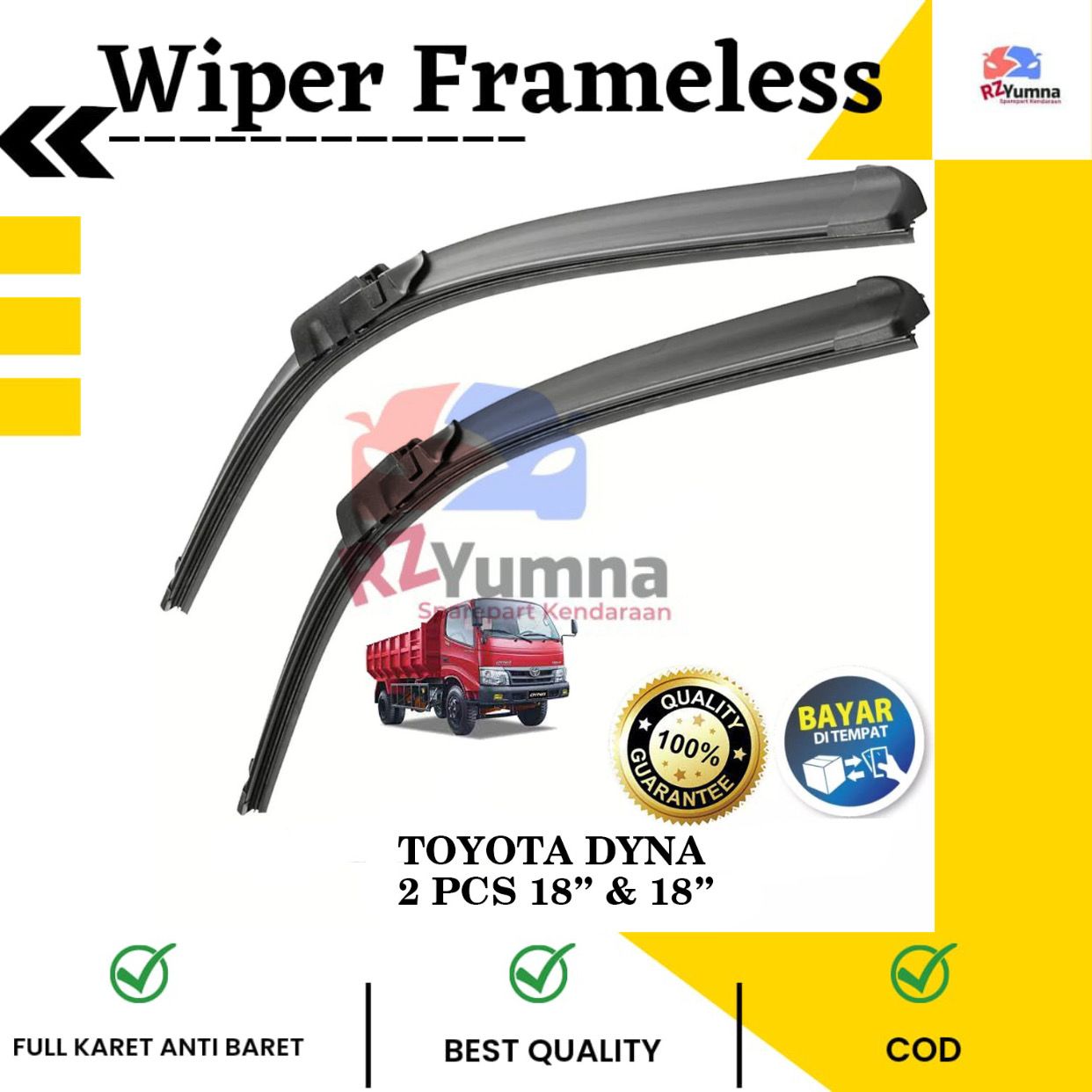 Wiper Frameless Toyota Dyna Wiper Frameless Full Karet Anti Baret 1 Set Rezeki Yumna Harga  57,500 Ringgit*Penghantaran Percuma