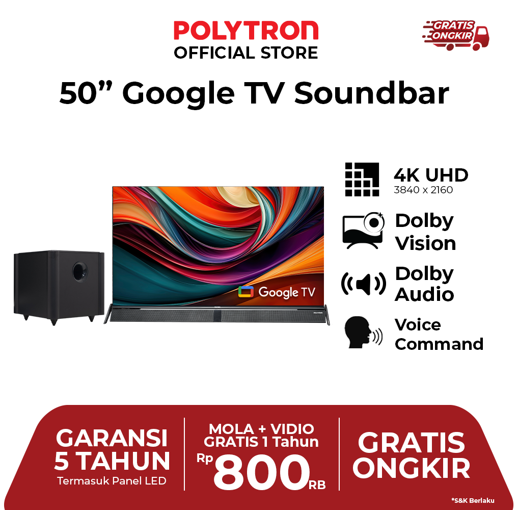Jual Tv Polytron 50 Inchi Sound Bar Terbaru Online dengan Harga