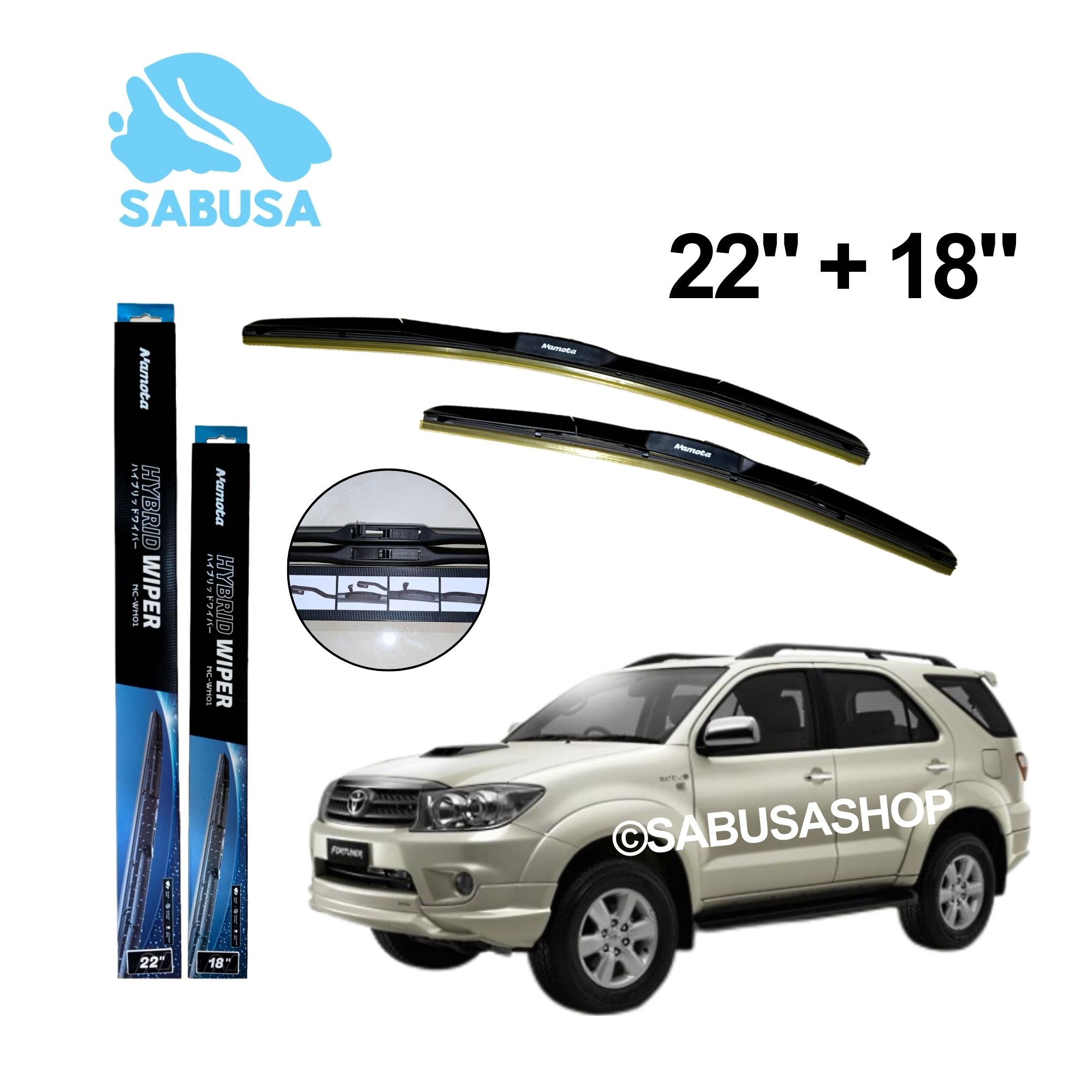 Wiper Blade Hybrid Toyota Fortuner VNT Gen1 2005 - 2015 Sepasang Depan Harga 299,000 rupiah*Gratis Ongkir
