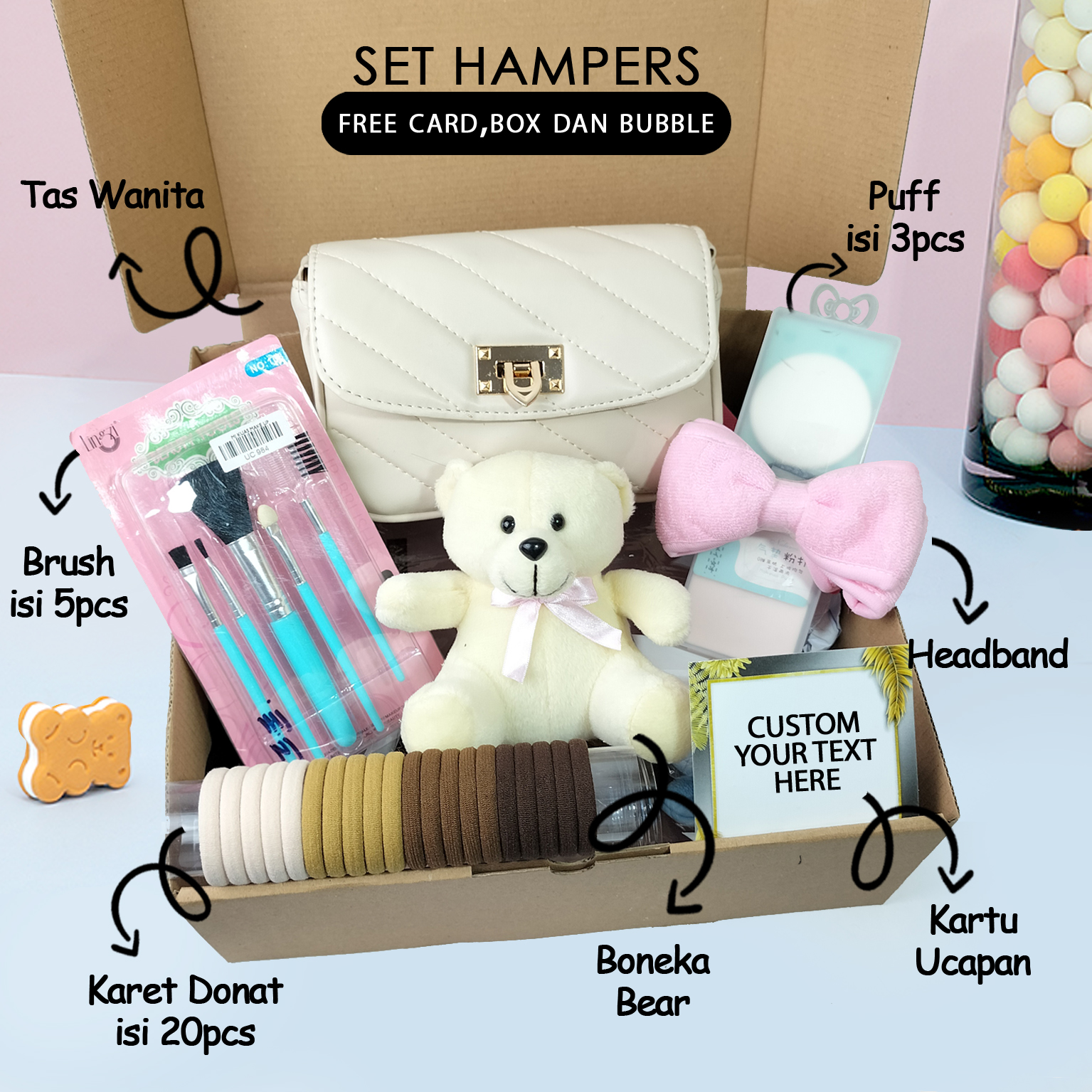 Set hampers tas wanita kado ulang tahun pernikahan wedding hadiah wisuda gift set cewek boneka bear