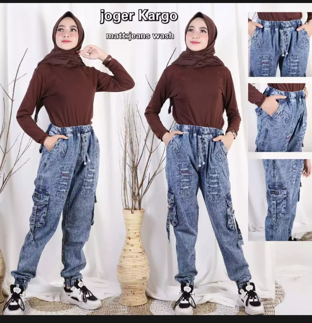 CELANA JEANS WASH // JOGER CARGO WANITA 