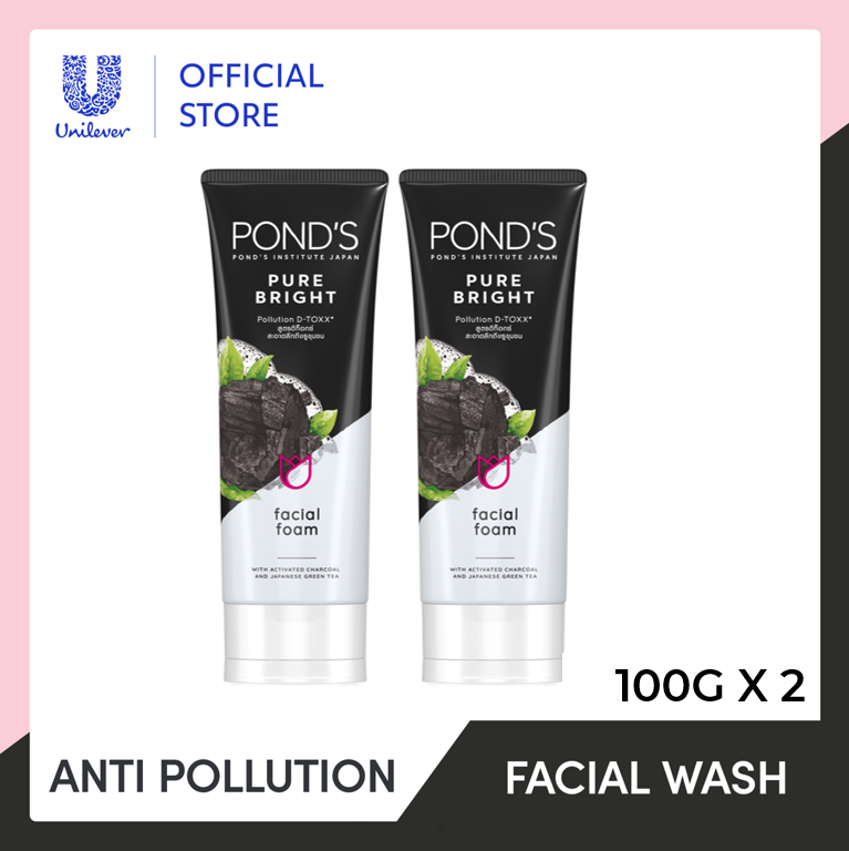 Lazada Indonesia - Ponds Facial Foam Sabun Muka Pure Bright Dtoxx With Activecharcoal & Green Tea 100G – Isi 2