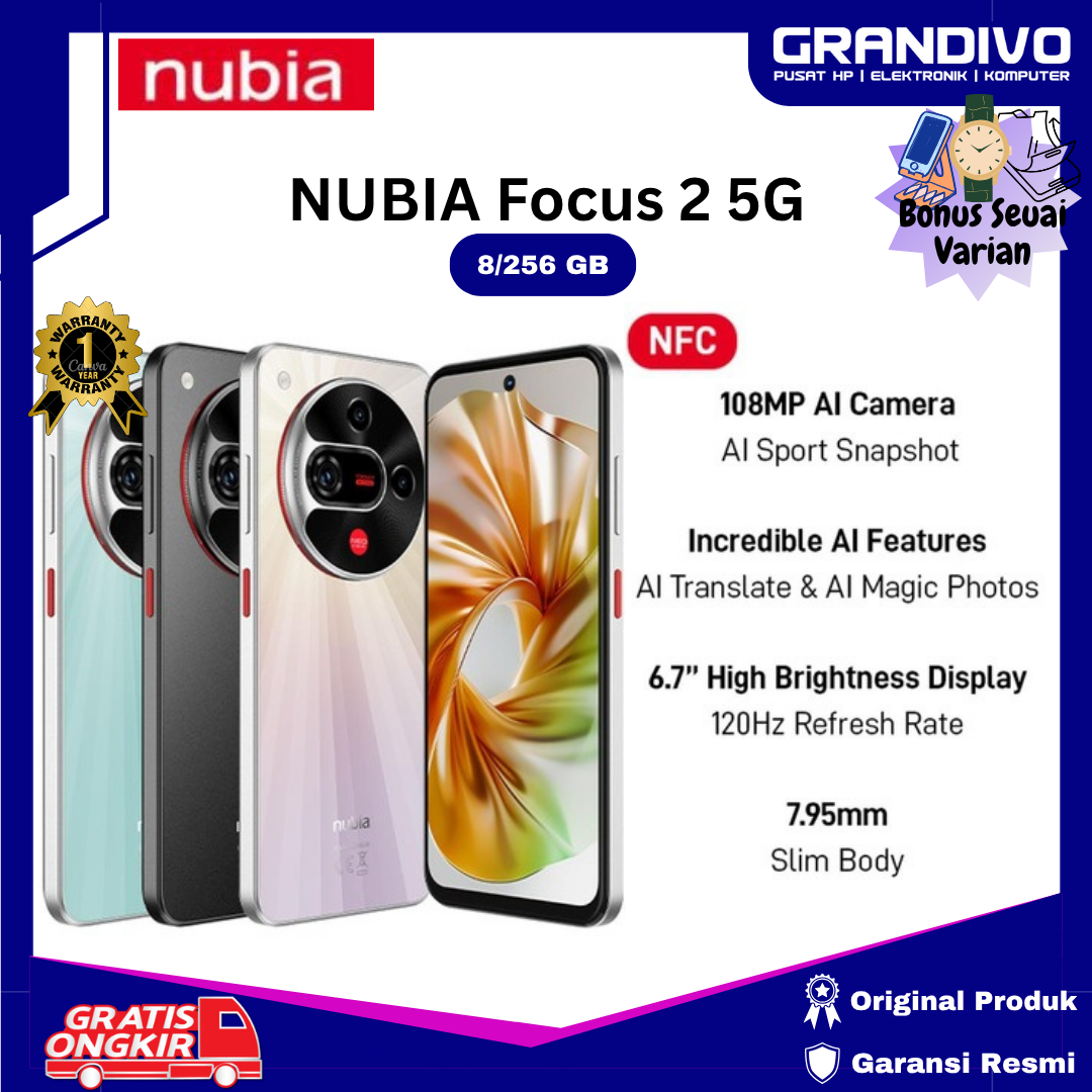 New Product Nubia Focus 2 5g Ram 8Gb+12Gb/256Gb Ai Camera Official Guarantee - Grandivo Harga 2,667,000 rupiah*Gratis Ongkir