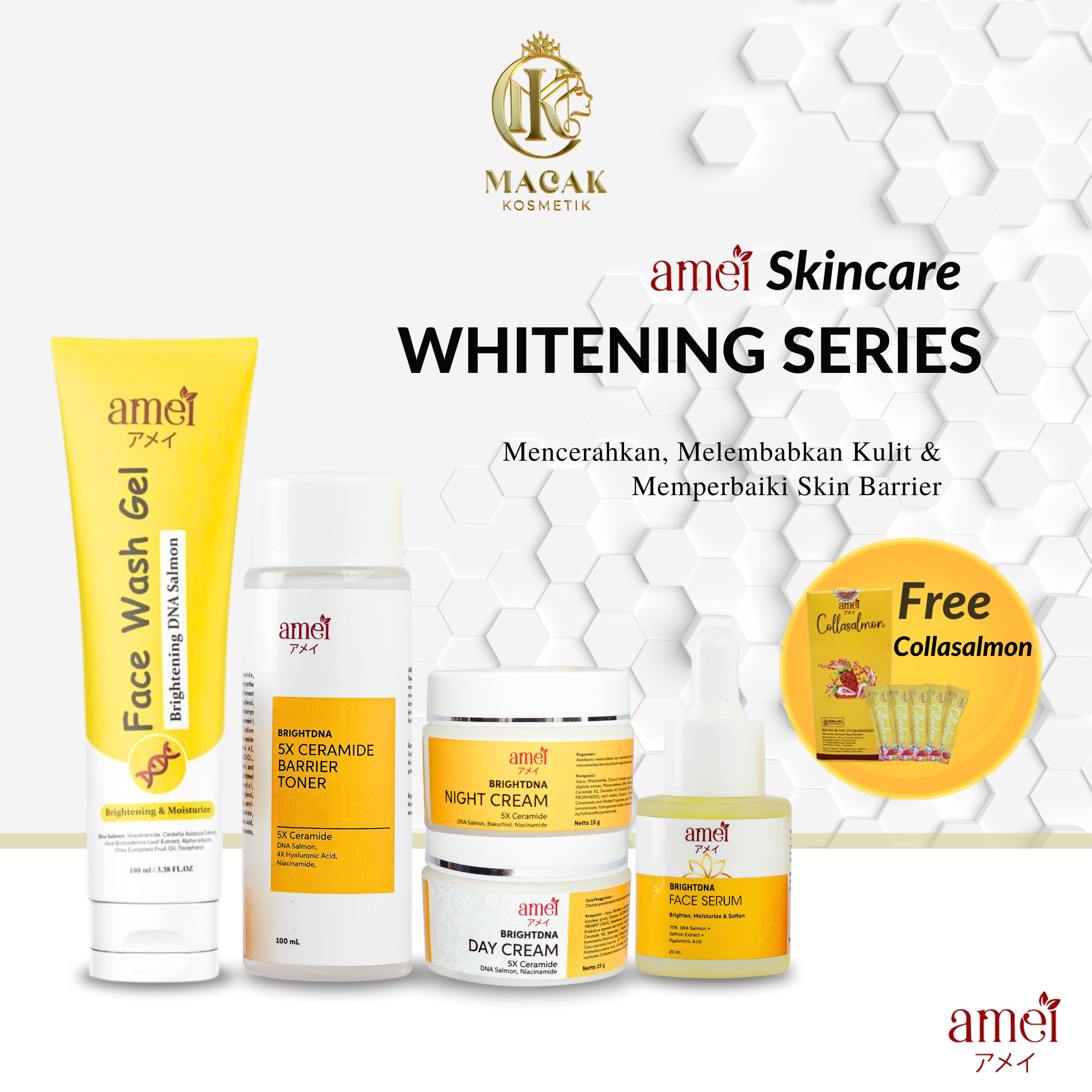 Amei Paket Skincare Whitening Series Dna Salmon Untuk Mencerahkan Kulit Wajah
