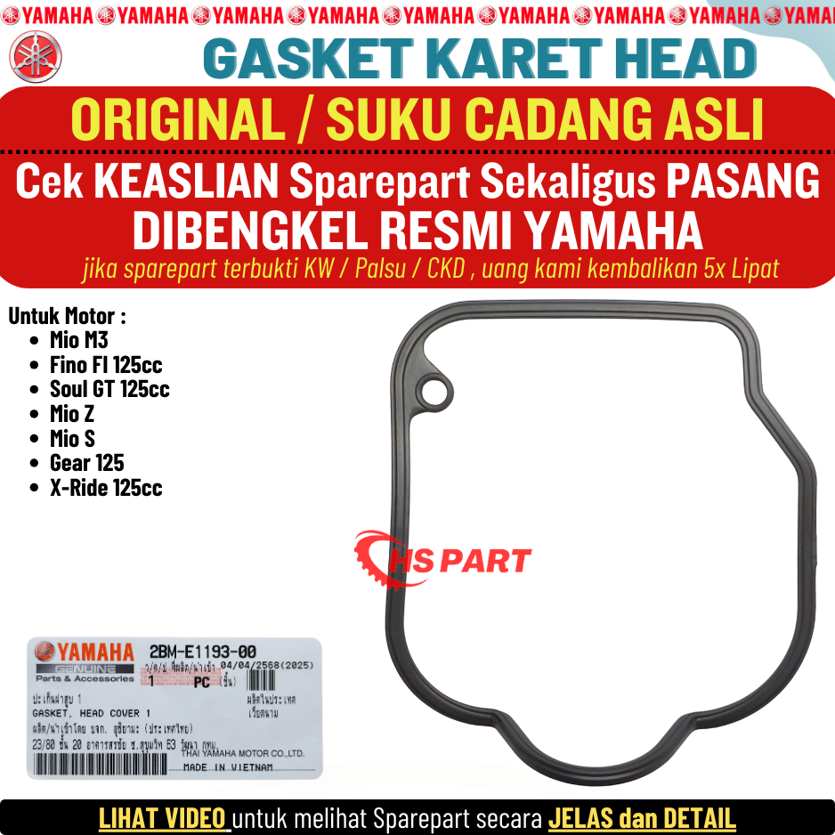 Gasket Karet topset head cover cylinder Blok Mio M3 s z soul GT Fino xride 125 Original Yamaha 100% Harga 76,500 rupiah*Gratis Ongkir
