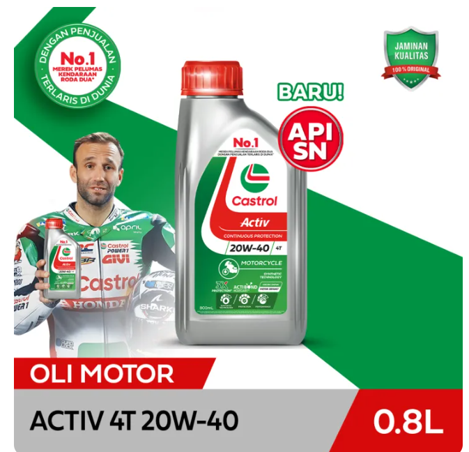 Oli Castrol Activ 4T 20w40 800 ml original motor Oli supra X Jupiter MX Revo blade Satria Vega R DLL Harga 59,400 rupiah*Gratis Ongkir
